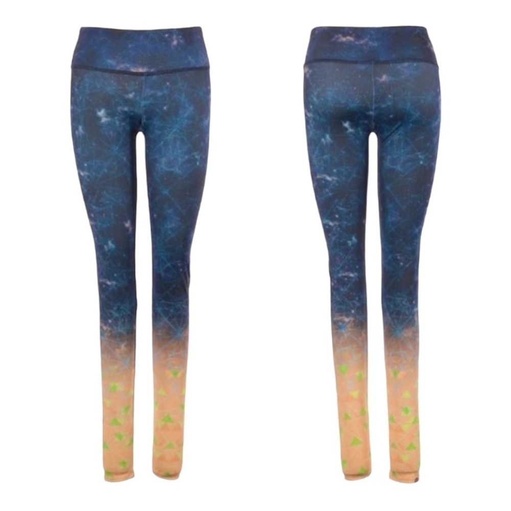 Onzie Time Travel Ombre Geometric Blue Leggings Size XS